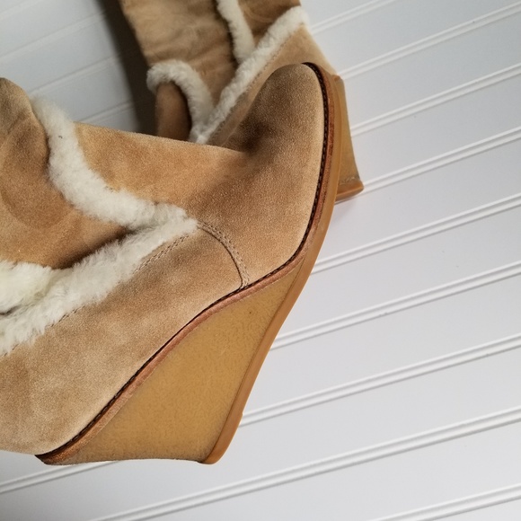 Coach Suede Shearling Wedge Boots Size 7.5 - Picture 3 of 5